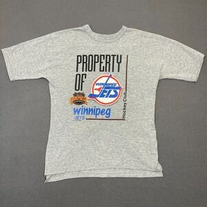 Vintage NHL Property of Winnipeg Jets Shirt 1990 Men's Medium Gray Short Sleeve